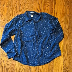 L.L. Bean Navy Floral button down shirt Size XL